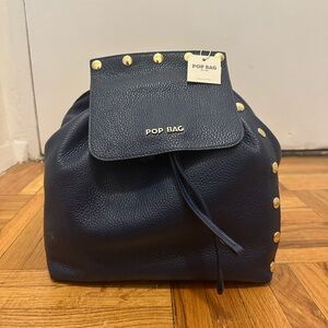 Navy Blue Leather Backpack